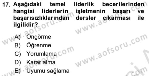 Stratejik Yönetim Dersi 2022 - 2023 Yılı Yaz Okulu Sınav Soruları 17. Soru