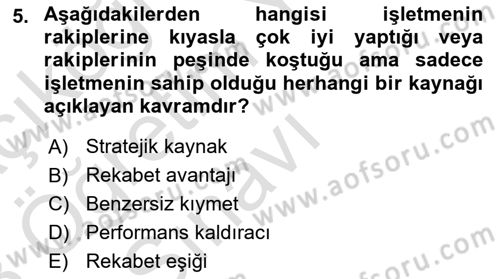 Stratejik Yönetim Dersi 2022 - 2023 Yılı Yaz Okulu Sınav Soruları 5. Soru
