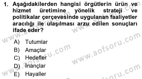 Stratejik Yönetim Dersi 2023 - 2024 Yılı (Vize) Ara Sınav Soruları 1. Soru