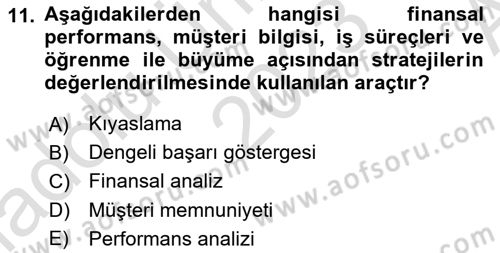 Stratejik Yönetim Dersi 2023 - 2024 Yılı (Vize) Ara Sınav Soruları 11. Soru