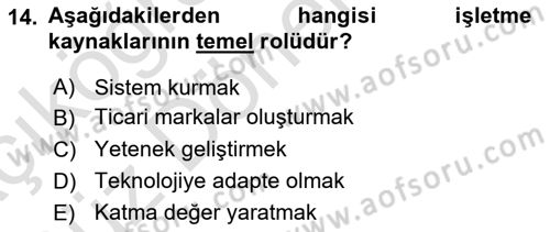 Stratejik Yönetim Dersi 2023 - 2024 Yılı (Vize) Ara Sınav Soruları 14. Soru