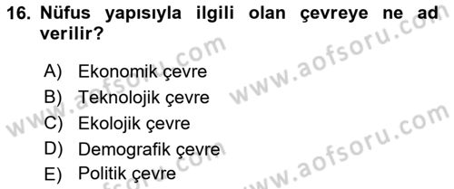 Stratejik Yönetim Dersi 2023 - 2024 Yılı (Vize) Ara Sınav Soruları 16. Soru