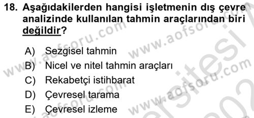 Stratejik Yönetim Dersi 2023 - 2024 Yılı (Vize) Ara Sınav Soruları 18. Soru