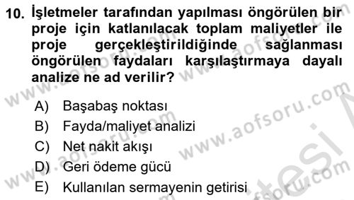 Stratejik Yönetim Dersi 2023 - 2024 Yılı (Final) Dönem Sonu Sınav Soruları 10. Soru