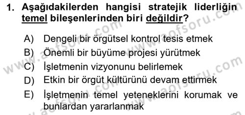 Stratejik Yönetim Dersi 2023 - 2024 Yılı Yaz Okulu Sınav Soruları 1. Soru