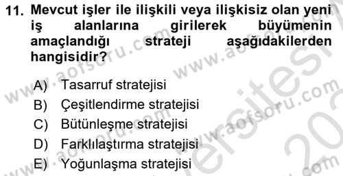Stratejik Yönetim Dersi 2023 - 2024 Yılı Yaz Okulu Sınav Soruları 11. Soru