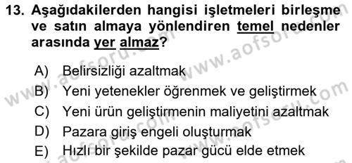 Stratejik Yönetim Dersi 2023 - 2024 Yılı Yaz Okulu Sınav Soruları 13. Soru
