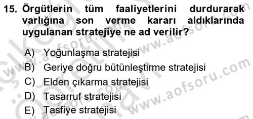 Stratejik Yönetim Dersi 2023 - 2024 Yılı Yaz Okulu Sınav Soruları 15. Soru