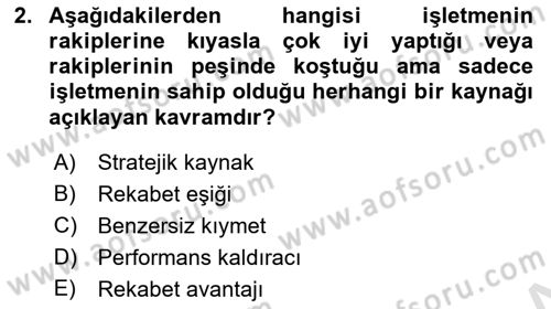 Stratejik Yönetim Dersi 2023 - 2024 Yılı Yaz Okulu Sınav Soruları 2. Soru