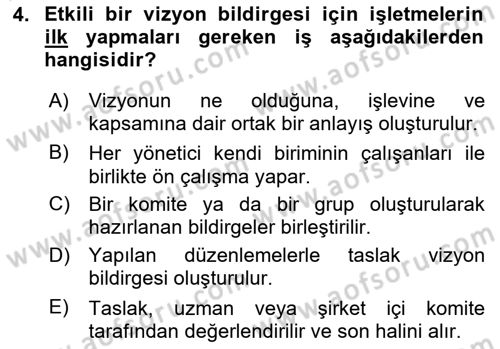 Stratejik Yönetim Dersi 2023 - 2024 Yılı Yaz Okulu Sınav Soruları 4. Soru