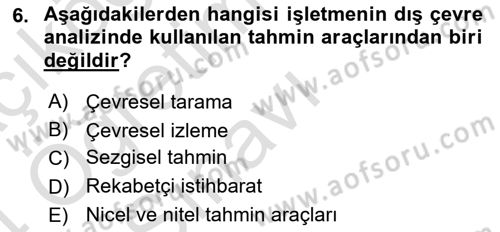 Stratejik Yönetim Dersi 2023 - 2024 Yılı Yaz Okulu Sınav Soruları 6. Soru