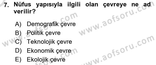 Stratejik Yönetim Dersi 2023 - 2024 Yılı Yaz Okulu Sınav Soruları 7. Soru