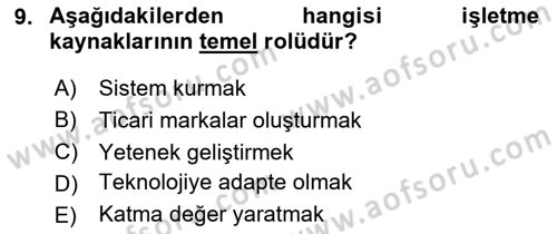 Stratejik Yönetim Dersi 2023 - 2024 Yılı Yaz Okulu Sınav Soruları 9. Soru
