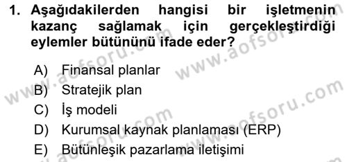 Stratejik Yönetim Dersi 2024 - 2025 Yılı (Vize) Ara Sınav Soruları 1. Soru