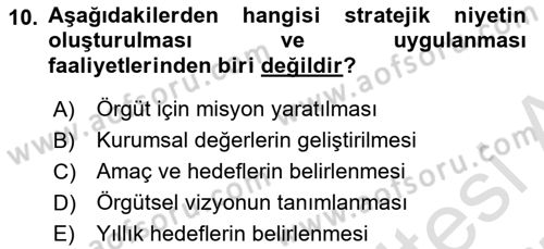 Stratejik Yönetim Dersi 2024 - 2025 Yılı (Vize) Ara Sınav Soruları 10. Soru