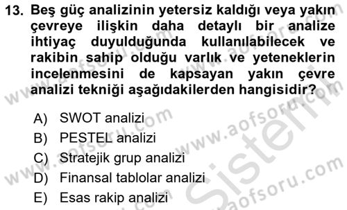 Stratejik Yönetim Dersi Ara Sınavı Deneme Sınav Soruları 13. Soru