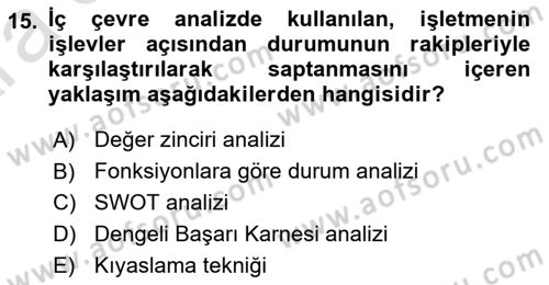 Stratejik Yönetim Dersi 2024 - 2025 Yılı (Vize) Ara Sınav Soruları 15. Soru
