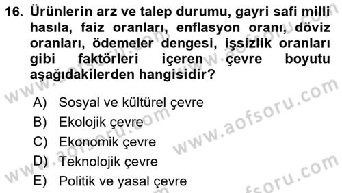 Stratejik Yönetim Dersi 2024 - 2025 Yılı (Vize) Ara Sınav Soruları 16. Soru