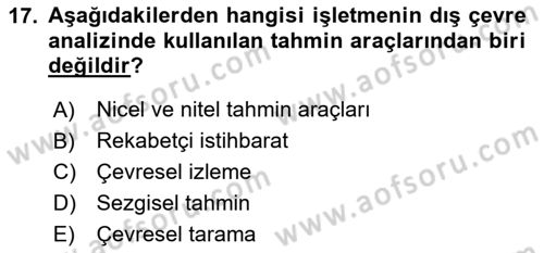 Stratejik Yönetim Dersi 2024 - 2025 Yılı (Vize) Ara Sınav Soruları 17. Soru