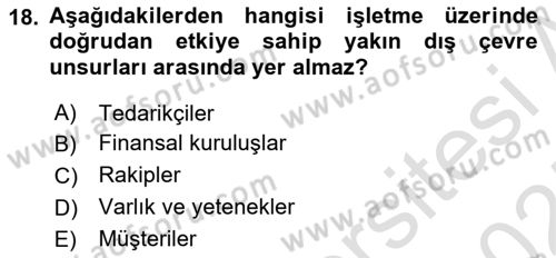 Stratejik Yönetim Dersi 2024 - 2025 Yılı (Vize) Ara Sınav Soruları 18. Soru