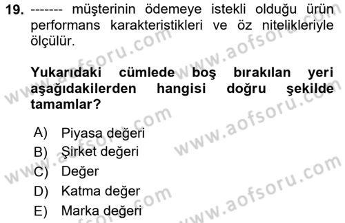 Stratejik Yönetim Dersi 2024 - 2025 Yılı (Vize) Ara Sınav Soruları 19. Soru