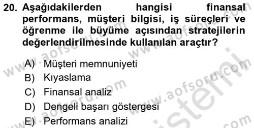 Stratejik Yönetim Dersi 2024 - 2025 Yılı (Vize) Ara Sınav Soruları 20. Soru