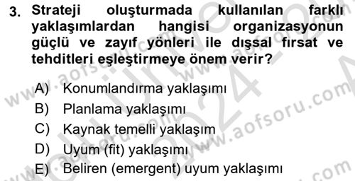 Stratejik Yönetim Dersi 2024 - 2025 Yılı (Vize) Ara Sınav Soruları 3. Soru