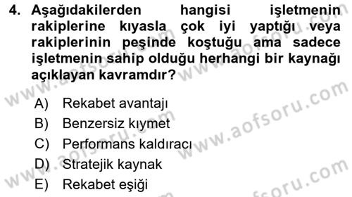 Stratejik Yönetim Dersi 2024 - 2025 Yılı (Vize) Ara Sınav Soruları 4. Soru