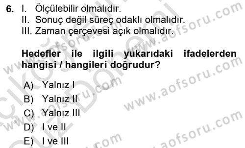 Stratejik Yönetim Dersi 2024 - 2025 Yılı (Vize) Ara Sınav Soruları 6. Soru