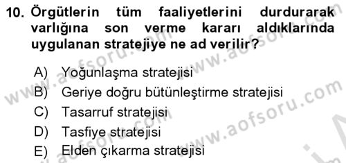 Stratejik Yönetim Dersi 2024 - 2025 Yılı (Final) Dönem Sonu Sınav Soruları 10. Soru