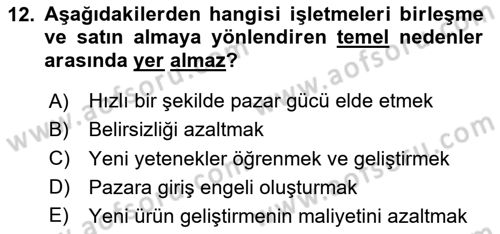 Stratejik Yönetim Dersi 2024 - 2025 Yılı Yaz Okulu Sınav Soruları 12. Soru