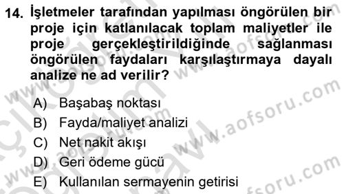 Stratejik Yönetim Dersi 2024 - 2025 Yılı Yaz Okulu Sınav Soruları 14. Soru