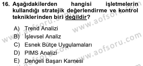 Stratejik Yönetim Dersi 2024 - 2025 Yılı Yaz Okulu Sınav Soruları 16. Soru