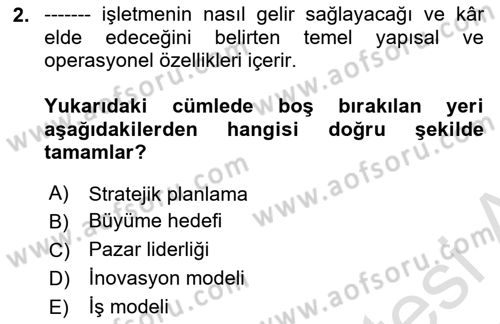 Stratejik Yönetim Dersi 2024 - 2025 Yılı Yaz Okulu Sınav Soruları 2. Soru