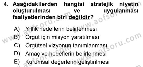 Stratejik Yönetim Dersi 2024 - 2025 Yılı Yaz Okulu Sınav Soruları 4. Soru