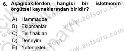 Stratejik Yönetim Dersi 2024 - 2025 Yılı Yaz Okulu Sınav Soruları 6. Soru