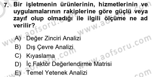 Stratejik Yönetim Dersi 2024 - 2025 Yılı Yaz Okulu Sınav Soruları 7. Soru