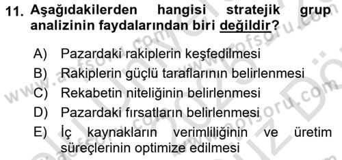 Stratejik Yönetim Dersi 2025 - 2026 Yılı (Vize) Ara Sınav Soruları 11. Soru