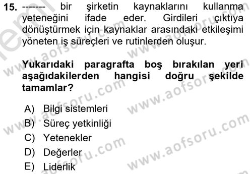 Stratejik Yönetim Dersi 2025 - 2026 Yılı (Vize) Ara Sınav Soruları 15. Soru