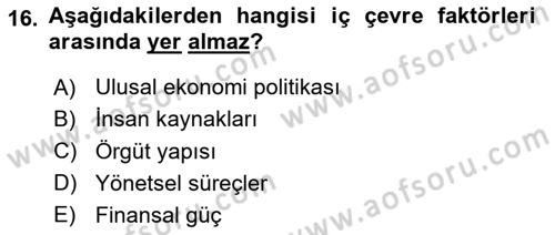 Stratejik Yönetim Dersi 2025 - 2026 Yılı (Vize) Ara Sınav Soruları 16. Soru