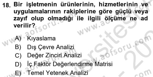Stratejik Yönetim Dersi 2025 - 2026 Yılı (Vize) Ara Sınav Soruları 18. Soru