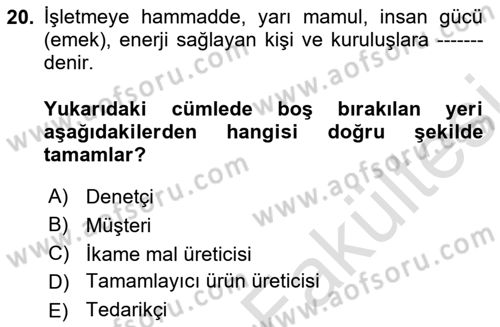 Stratejik Yönetim Dersi 2025 - 2026 Yılı (Vize) Ara Sınav Soruları 20. Soru