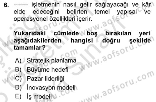 Stratejik Yönetim Dersi 2025 - 2026 Yılı (Vize) Ara Sınav Soruları 6. Soru