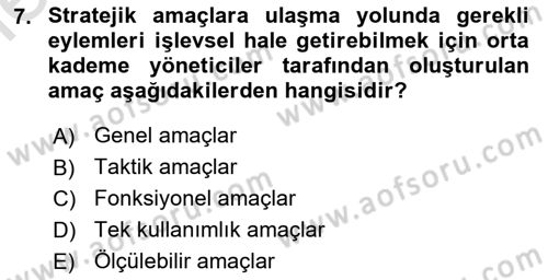 Stratejik Yönetim Dersi 2025 - 2026 Yılı (Vize) Ara Sınav Soruları 7. Soru