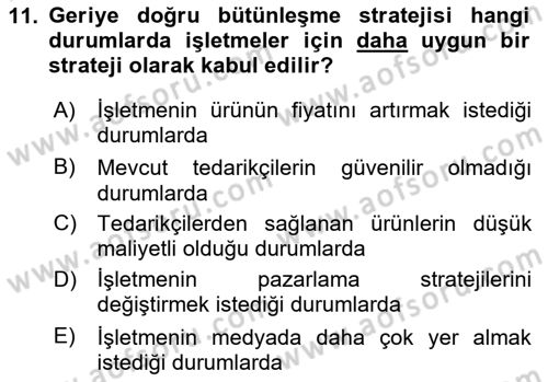 Stratejik Yönetim Dersi 2025 - 2026 Yılı (Final) Dönem Sonu Sınav Soruları 11. Soru