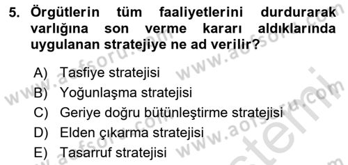 Stratejik Yönetim Dersi 2025 - 2026 Yılı (Final) Dönem Sonu Sınav Soruları 5. Soru