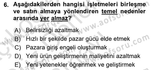 Stratejik Yönetim Dersi 2025 - 2026 Yılı (Final) Dönem Sonu Sınav Soruları 6. Soru