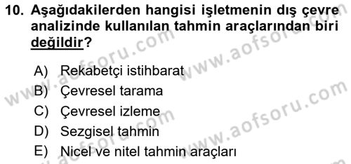 Stratejik Yönetim Dersi 2025 - 2026 Yılı Yaz Okulu Sınav Soruları 10. Soru