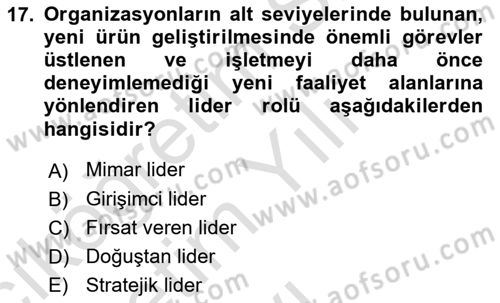 Stratejik Yönetim Dersi 2025 - 2026 Yılı Yaz Okulu Sınav Soruları 17. Soru