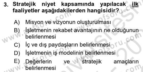 Stratejik Yönetim Dersi 2025 - 2026 Yılı Yaz Okulu Sınav Soruları 3. Soru